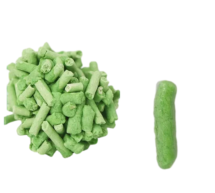 Clumping high-absorption green tea flushable tofu cat litter close-up by ISEMIPET