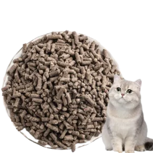 Gray Cat Sitting Next to a Bowl of Recycled Paper Cat Litter Pellets by ISEMIPET