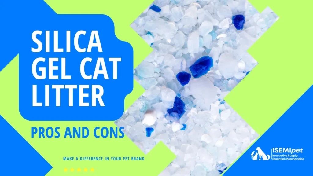 Silica gel cat litter with white and blue crystals on cover image for Spanish blog